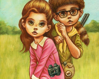 Absolute Beginners - 10x20" Fine Art Print by Atomikitty. Inspired by Wes Anderson's Moonrise Kingdom & 60's Big Eye Art.