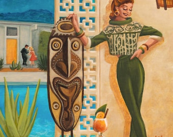 Tiki Reverie - 11x14" Fine Art Print by Atomikitty. Mid Century Modern Tiki Party Inspired. Free Shipping!