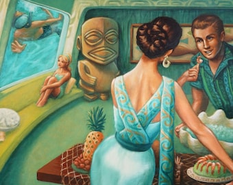 The Lure - 16x20" Fine Art Print by Atomikitty. Tangaroa Tiki, Subterranean Mid Century Luau Inspired Artwork. Free Shipping!