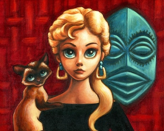 Spellbound - 11x14" Fine Art Print by Atomikitty. 'Bell Book & Candle' Kim Novak, Tiki, Witch, Beatnik, Cat. Free Shipping!