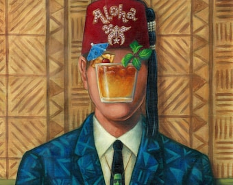 This is Not a Mai Tai - 11x14" Fine Art Print by Atomikitty. Tiki Surrealist Mid Century Inspired Artwork. Free Shipping!