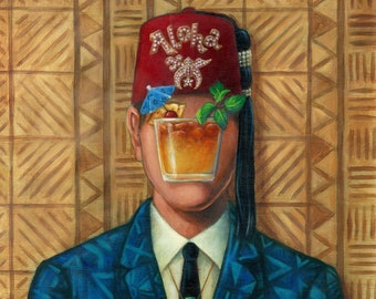 This is Not a Mai Tai - 12x15" Giclée Canvas Art Print by Atomikitty. Tiki Surrealist Mid Century Inspired Artwork. Free Shipping!