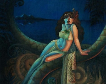 Wahine Kino - 16x20" Fine Art Print by Atomikitty. Tiki, Oceanic, Maori, Art Nouveau Vamp Inspired Artwork. Free Shipping!