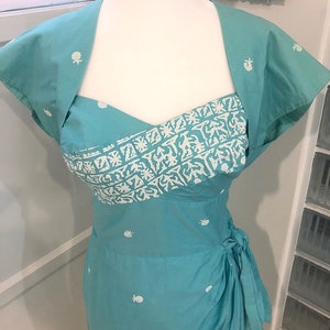 Stunning Tori Richards Aqua Border Print Sarong Dress and Bolero Set image 3