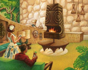 Idol Hours - 8x10" Giclée Canvas Art Print by Atomikitty. Tiki, Mid-Century Inspired Artwork
