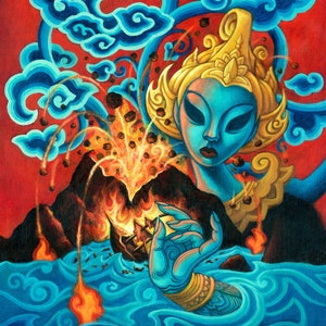 Krakatoa - 12x15&quot; Giclée Canvas Art Print by Atomikitty. Historical Nautical Drama! Volcano, Shipwreck, Indonesian Goddess - Free Shipping!