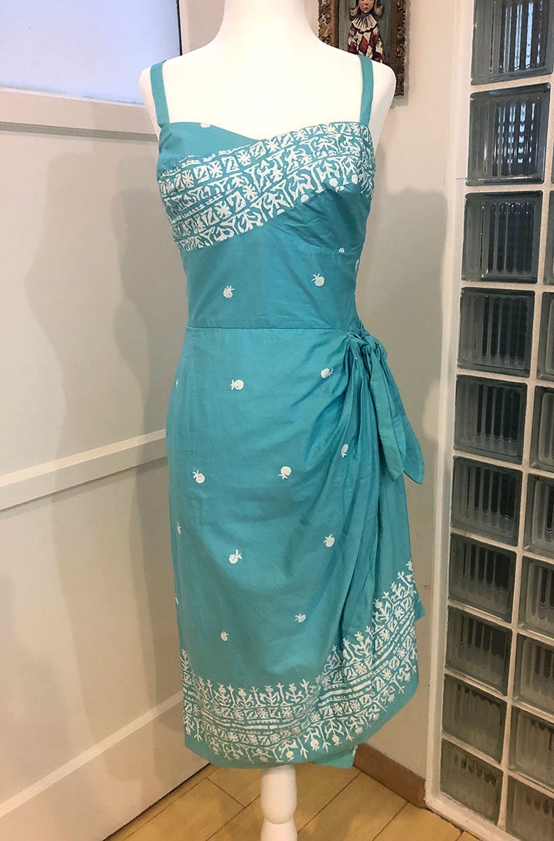 Stunning Tori Richards Aqua Border Print Sarong Dress and Bolero Set image 2