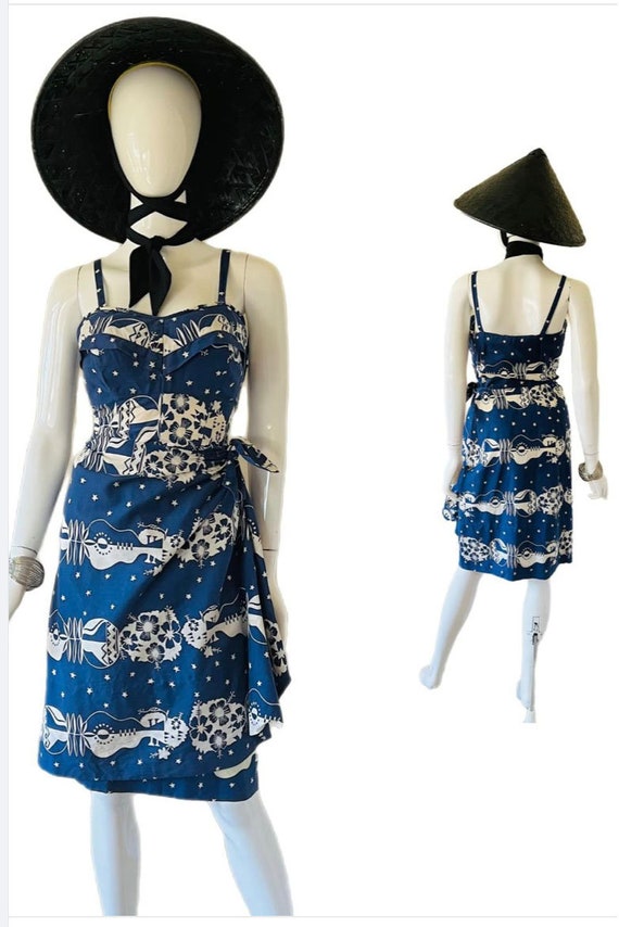 STUNNING and RARE 1940's Hawaiian Sarong Dress & … - image 1
