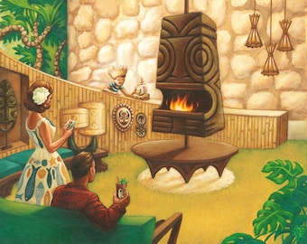 Idol Hours - 8x10" Fine Art Print by Atomikitty. Tiki, Mid-Century Decor Inspired Artwork