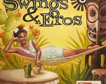 Swings and Eros - 12x12" Fine Art Print by Atomikitty. Tiki, Desert, Vintage Album Cover Inspired Artwork. Free Shipping!