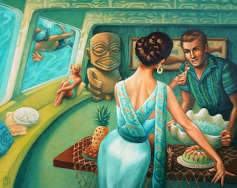 The Lure - 8x10" Fine Art Print by Atomikitty. Tiki, Mid Century Inspired Artwork.