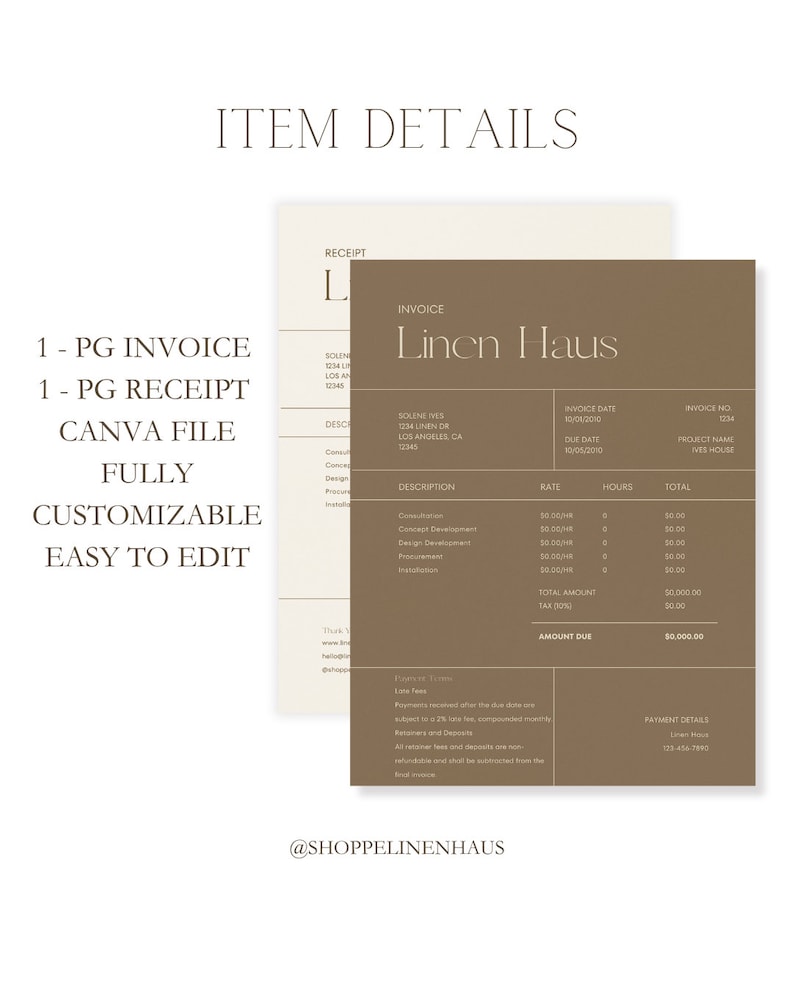 Designer Invoice Template: Interior Design, Small Business (canva PDF ...