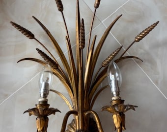 Vintage Attributed to Hans Kögl Wheat Sheaf Wall Sconce – Hollywood Regency Metal Wall Light – Mid Century Italian/German Design