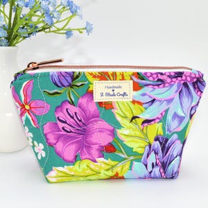 Monedero elaborado con tela Tula Pink Hello Dahlia, minicartera, monedero con cremallera hecho a mano, tarjetero