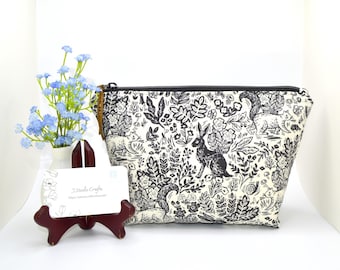 Zipper Pouch, Accessory Bag made from Wildwood fable fabric from Rifle Paper Co