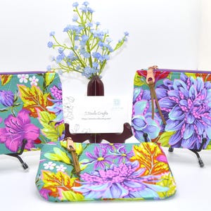 Zipper Pouch Handmade from Tula Pink Fabric, Coin Pouch, Gift Card holder, Makeup Bag, Floral Design, Perfect Gift, Unique Design Bag