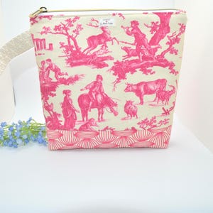 Project Zipper Bag : Toile de Jouy Fabric Collection, Toiletry, Travel, Makeup Pouch
