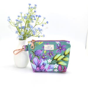 Key Chain, Tula Pink - &quot;Hello Dahlia Fabric&quot; - Coin Purse, Handmade, Gift for her, Mini Zipper Bag, Mini Wallet, Gift