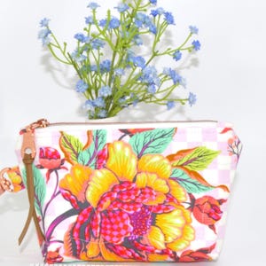 Key Chain-Coin Purse crafted from Tula Pink Untamed Fabric- &quot;Peony for your Thoughts&quot; Handmade, Gift for her, Mini Zipper Bag, Mini Wallet