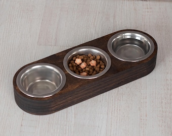 3-Bowl Cat Feeder – Elevated Wooden Pet Feeding Station, Food and  Water Bowls for Cats and Dogs, Triple Cat Bowl, Raised Wooden Stand