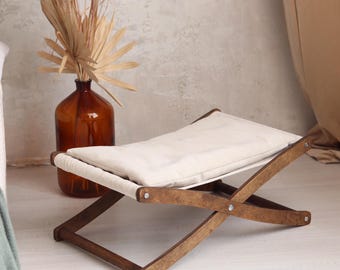 Luxury Wooden Pet Hammock – Soft Cushion Dog and Cat Bed, Elevated Pet Lounger, Handmade Cozy Sleeping Spot, Modern Pet Furniture