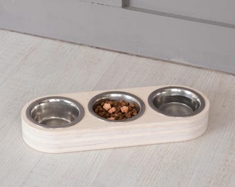Elevated Cat Feeder with 3 Bowls – Wooden Pet Feeding Station for Food and Water, pets feeding bowls, Triple Cat Bowl