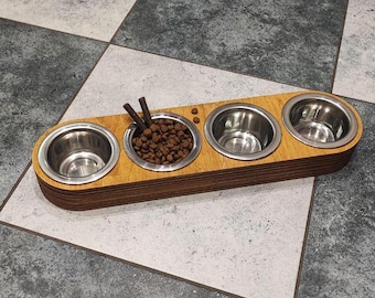 Comedero elevado para gatos de 4 cuencos: comedero de madera para mascotas, comederos y bebederos elevados para gatos y perros, comedero para varias mascotas, soporte para platos.