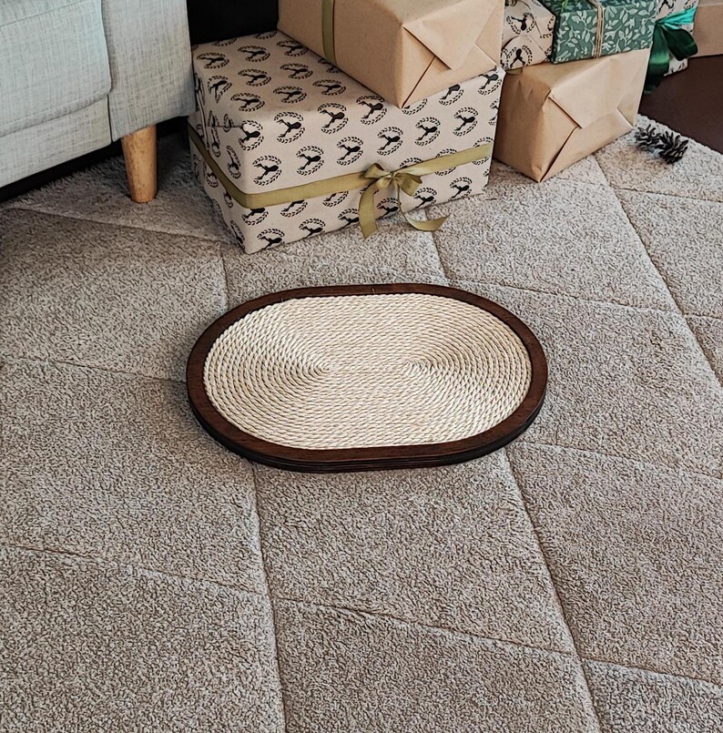 Flat Cat Scratcher – Handmade Wooden Scratch Pad, Sisal Floor ...