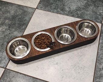 Comedero elevado para gatos con 4 cuencos: comedero y bebedero de madera para mascotas, estación de alimentación elevada para gatos y perros pequeños, comedero ergonómico para mascotas.