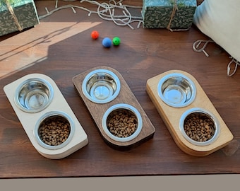 Raised double cat bowl feeder, modern cat feeding station, elevated food dish for cats, minimalist handmade pet bowl stand | made in Ukraine
