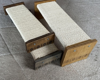 Reversible sisal cat scratcher with decorative embroidery sides, durable double-sided scratching board for cats | handmade in Ukraine