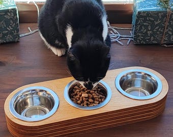 Cat Feeding Station with 3 Bowls – Elevated Wooden Feeder for Food and Water, Triple Cat Bowl Feeder for Cats and Small Dogs