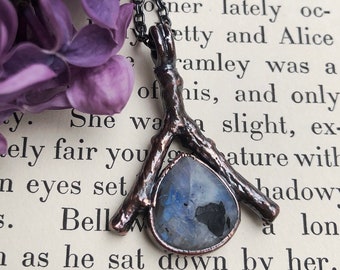 Electroformed tree branch rainbow moonstone necklace //nature jewelry