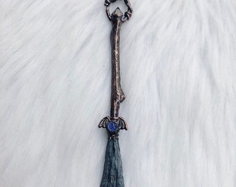 Electroformed witch broom necklace // fantasy jewelry // Halloween jewelry