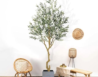 8' Crooked Trunk Olive Tree, Faux Olive Tree, Artificial Olive Tree, Large Olive Tree, Real Touch Olive Tree