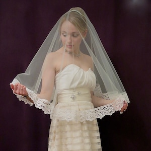 ON SALE - Mint Green Veil With Ivory Lace