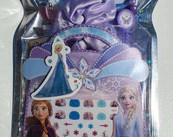 Trousse de toilette Elsa La Reine des neiges, ongles phosphorescents, accessoires pour cheveux