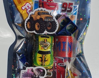 Kids Car Truck Party Favor Bags, Fidget Toys, Stickers, Vegan Sweets