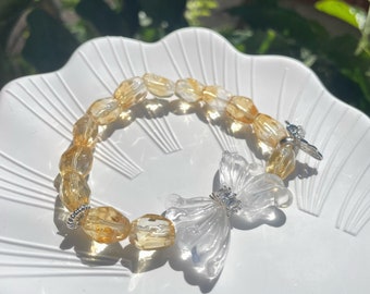 Natural Citrine Bracelet, Crystal Beaded Bracelet, White Crystal Bracelet, Healing Jewelry, Positive Energy Bracelet, Handmade Bracelet