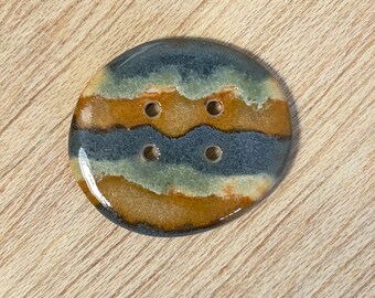 ceramic button, handmade artisan button, large buttons, blue button, green button, four hole button, large ceramic button, handbag button