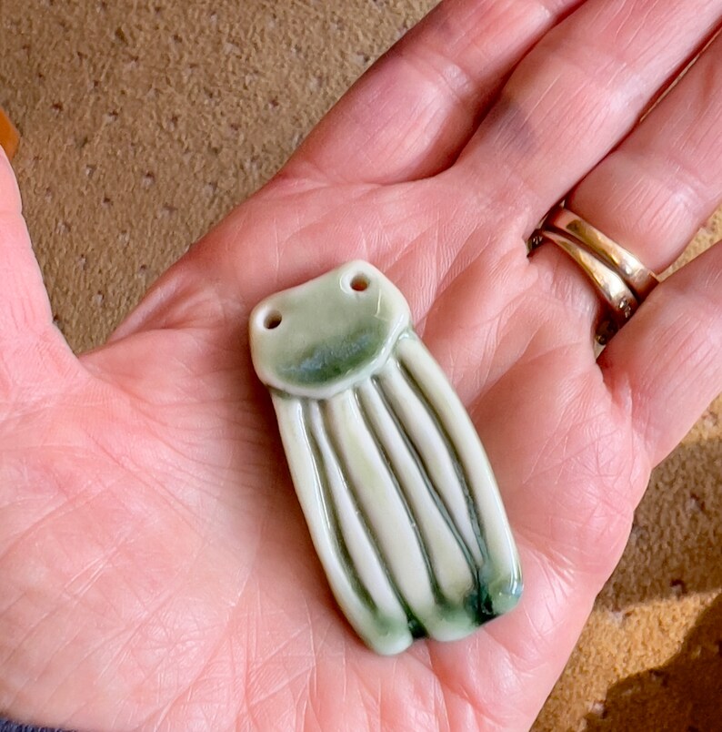 handmade ceramic pendant, pottery pendant, handmade pendant, focal, pendant, light green image 2