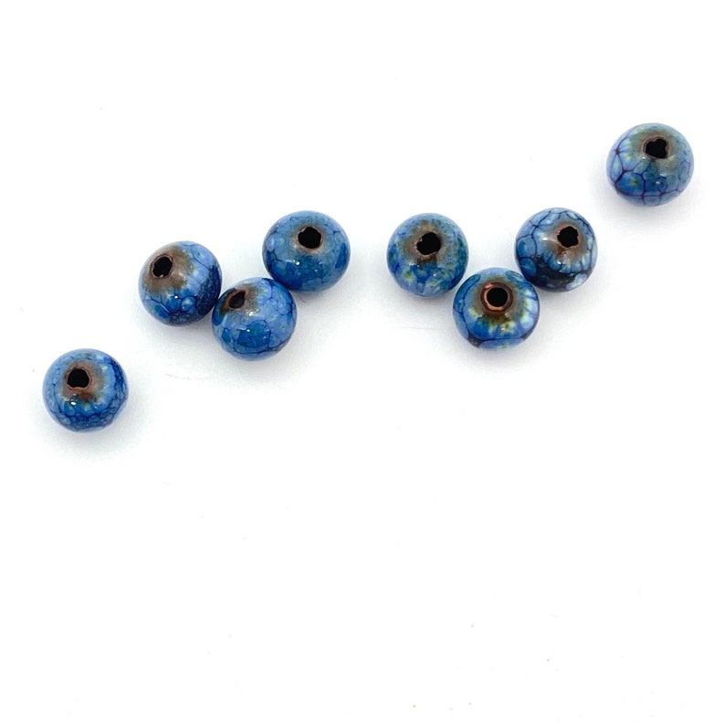 Enameled blue beads, Enamel copper beads, Small round, navy blue beads, beads for earrings, Small round enamel beads image 5