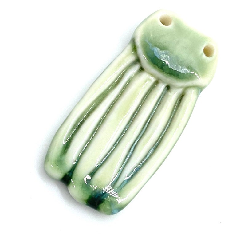 handmade ceramic pendant, pottery pendant, handmade pendant, focal, pendant, light green image 1