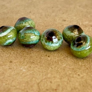 Enameled blue green beads, small round light green beads, jewelry making beads, enamel, copper, small round beads, Artisan Beads Plus image 1