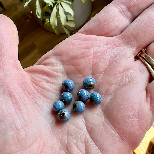 Enameled blue beads, Enamel copper beads, Small round, navy blue beads, beads for earrings, Small round enamel beads