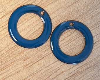 handmade enamel beads blue navy organic hoops for earrings jewelry discs art artisan earring component