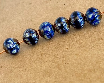 Enameled blue beads, small round dark blue color beads, jewelry making beads, enamel, copper, small round beads, Artisan Beads Plus