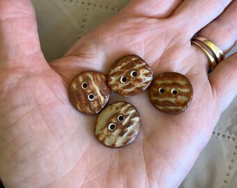 ceramic buttons, handmade ceramic buttons, one of a kind cream brown pottery buttons, handmade art buttons