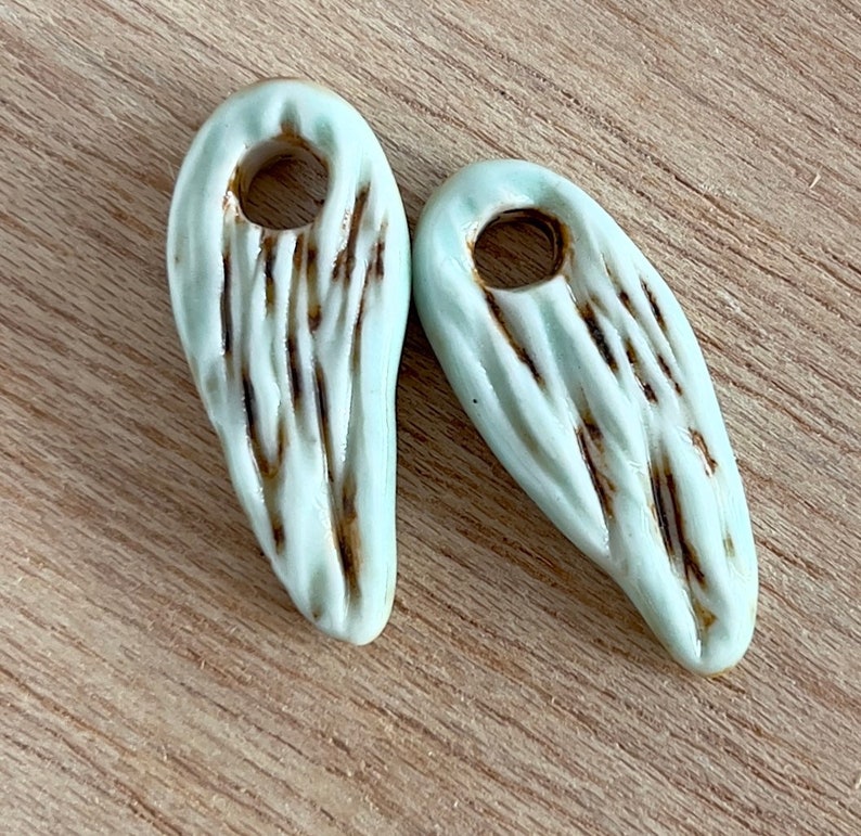 handmade ceramic beads, ceramic beads, earring components, organic beads, light blue beads earrings image 3