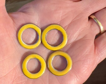 handmade enamel yellow beads hoops  organic enamel pair hoops discs components for earrings necklace bracelet artisan boho hoops DIY beads